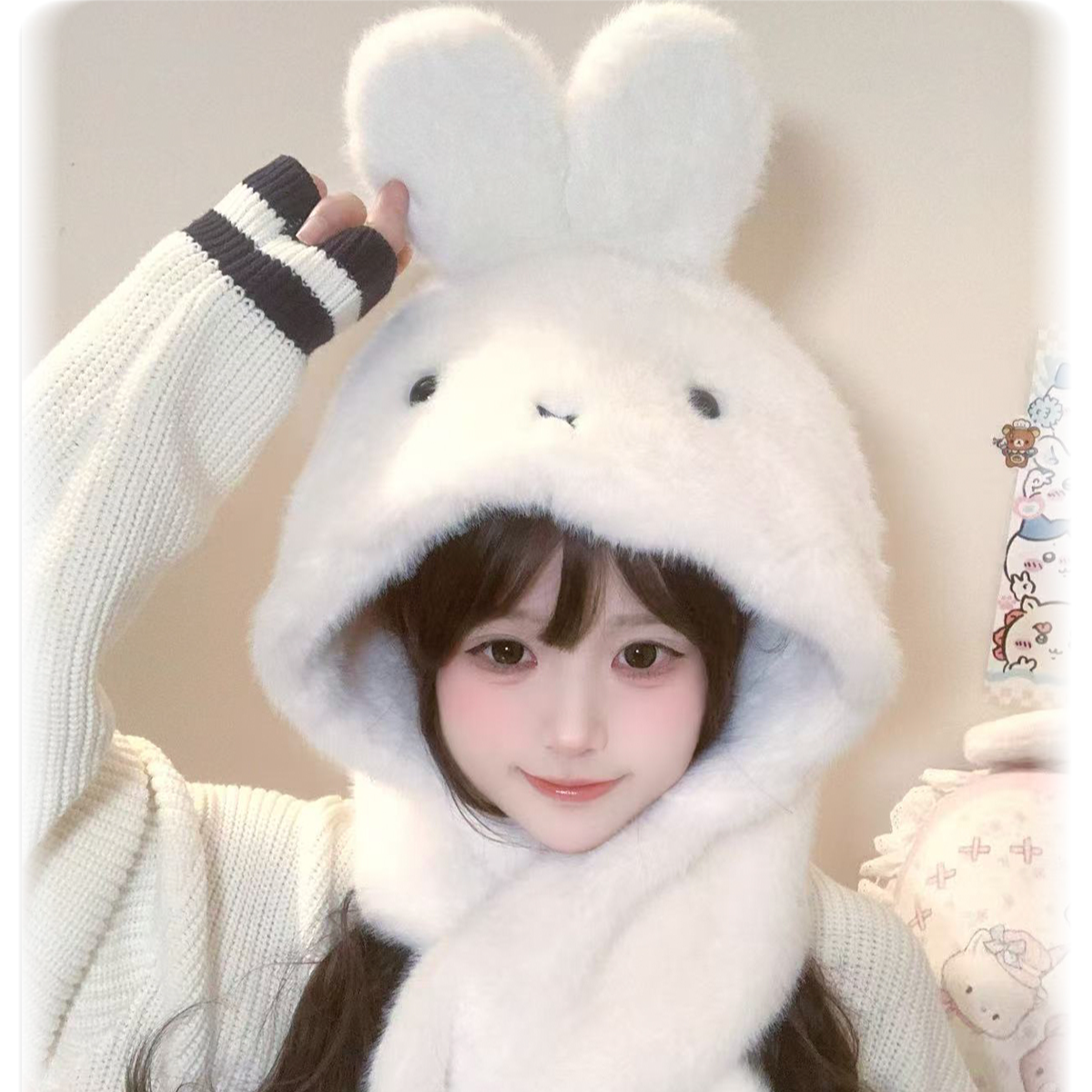 【正版】米菲兔大全套帽子围巾毛绒包包套装可爱风卡通甜美托特包