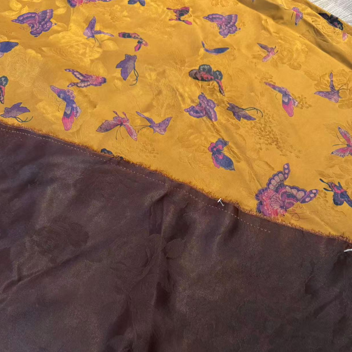 *【莨丝智友】[金蝴蝶] 5A 重缎提花 香云纱 0.5米 lxz1171