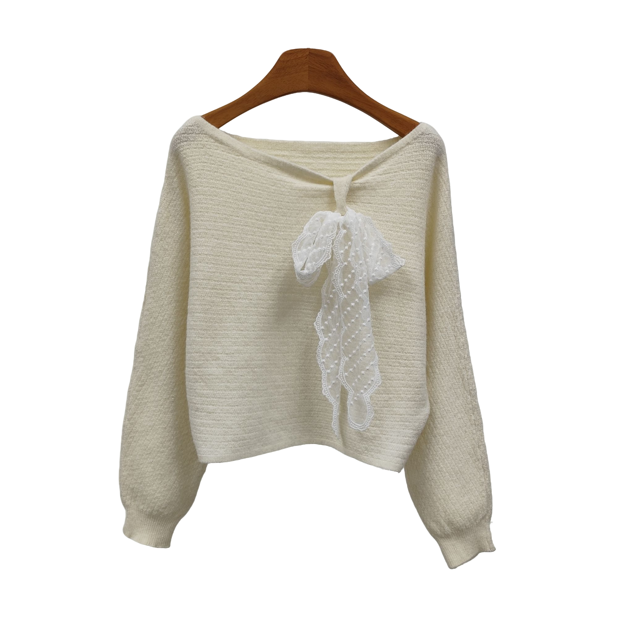 Comme Vous/似你2024冬季软糯短款针织系带一字肩毛衣（3M4C33080）