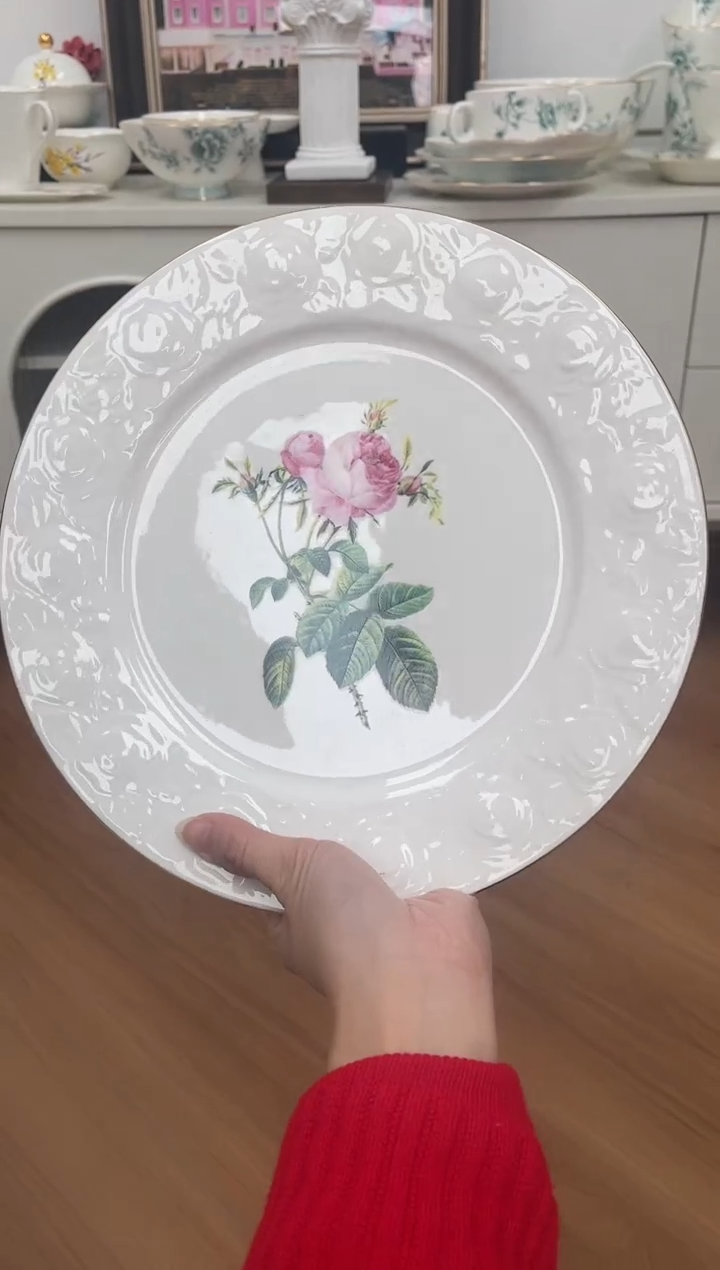 盘玫瑰高骨骨瓷10寸盘