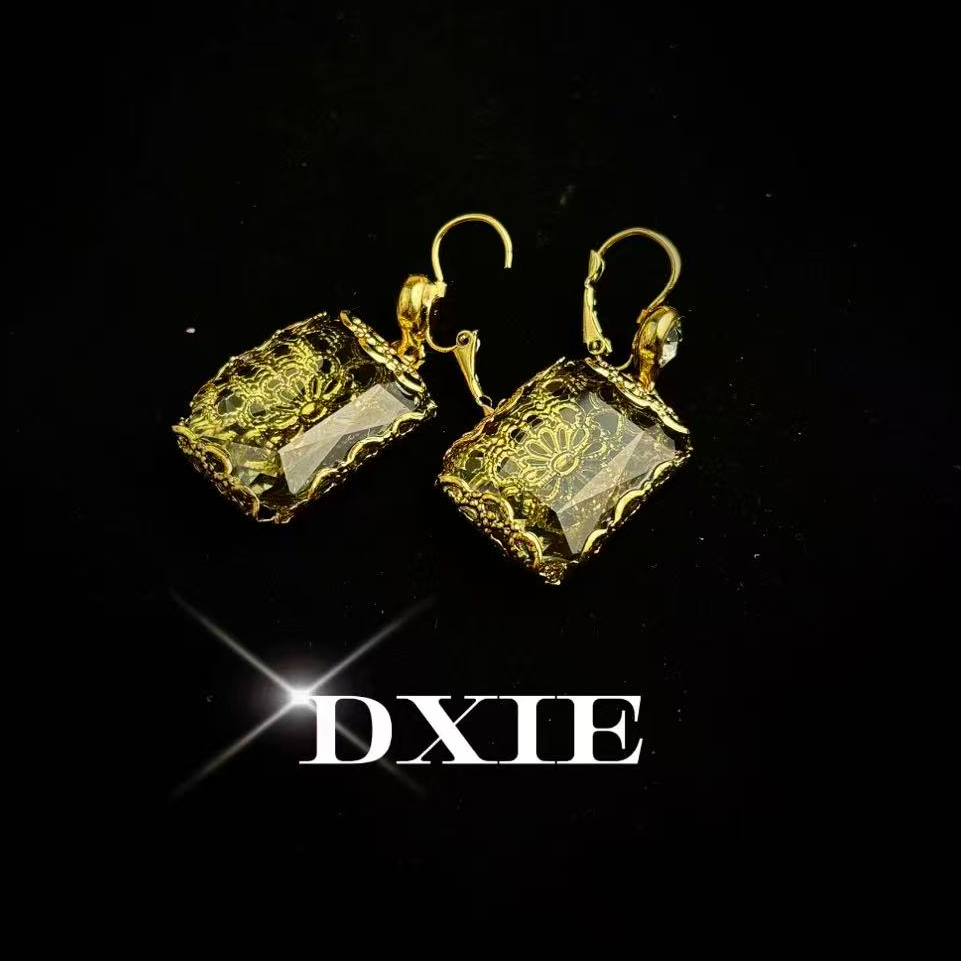 铜合金大理石耳饰 DXIE经典手工CD耳钩设计优雅复古轻奢CD1044