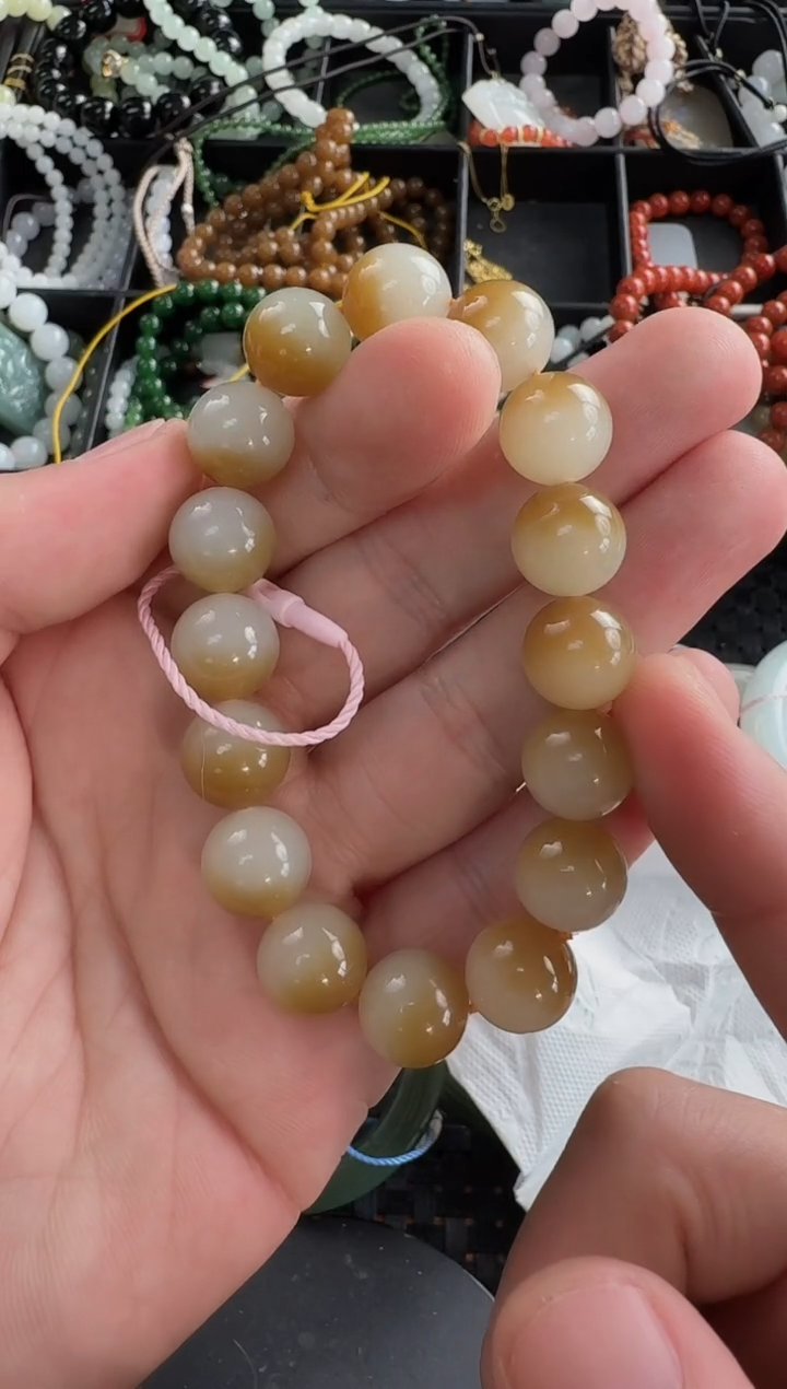 和田玉未镶嵌颈饰糖手串12mm