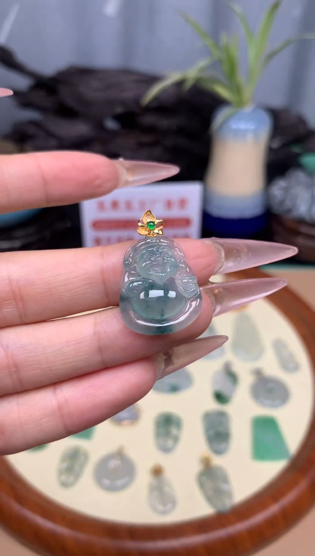 翡翠18K金镶嵌吊坠(不含链)财爷