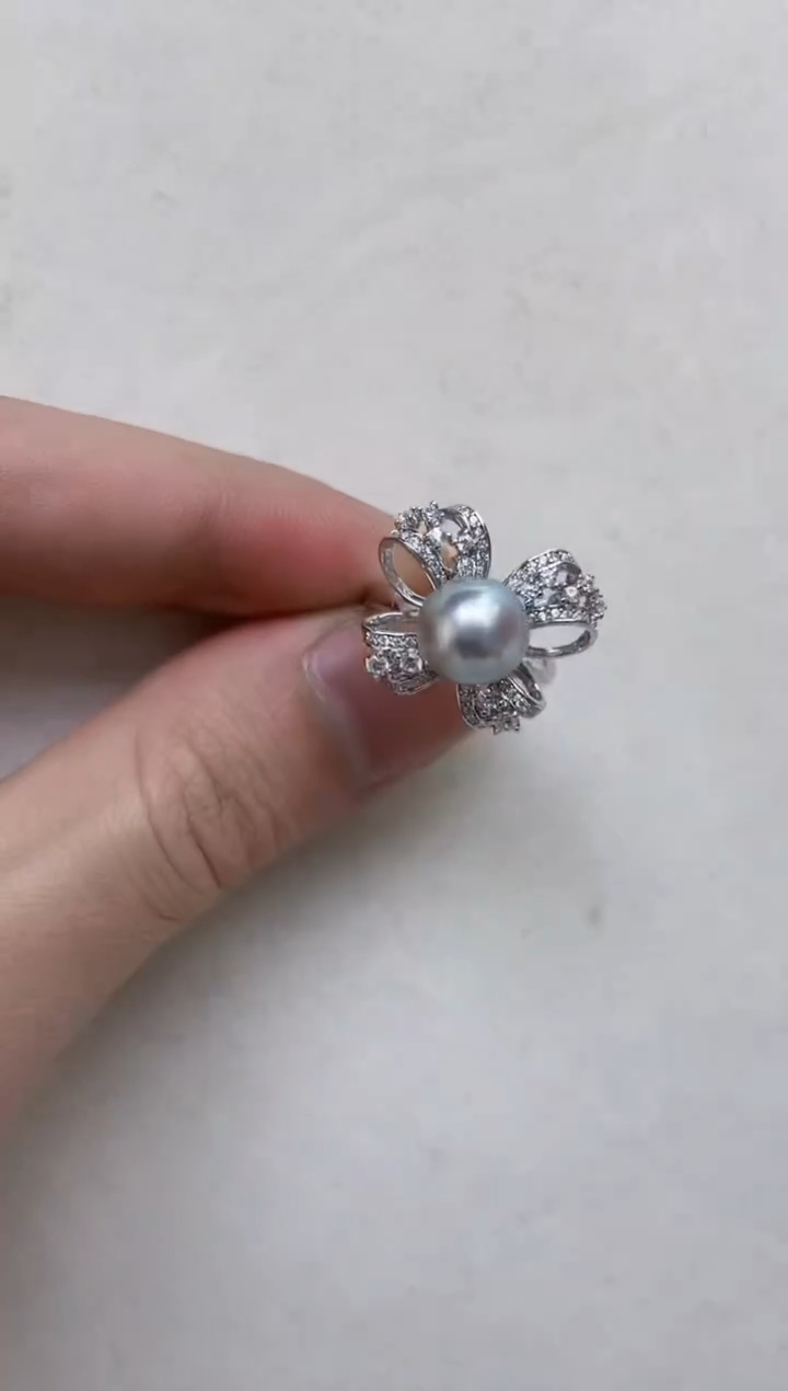 银S925镶嵌戒指海水珍珠  