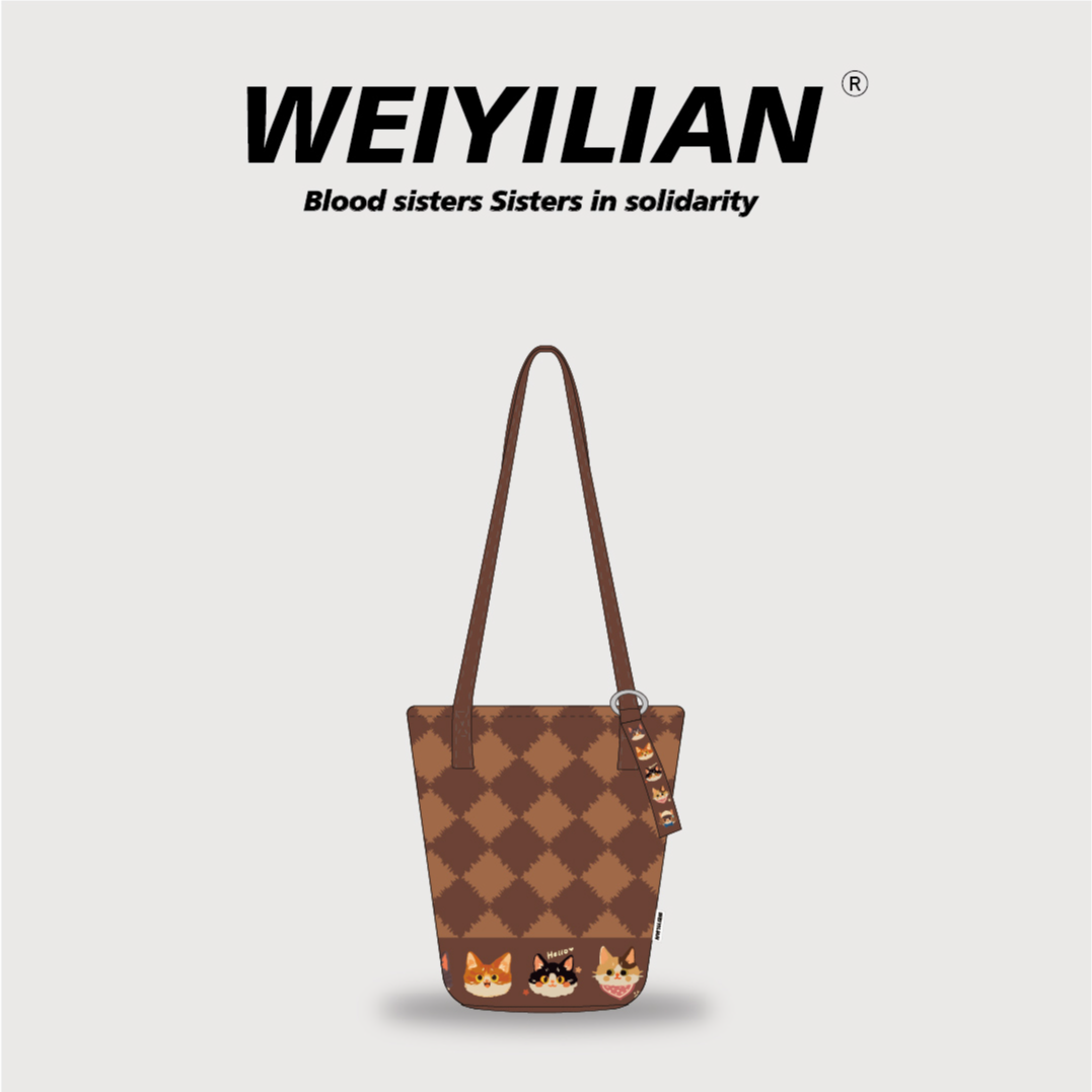 WEIYILIAN可爱猫猫通勤新款文艺单肩斜跨大容量水桶包WYL561-33
