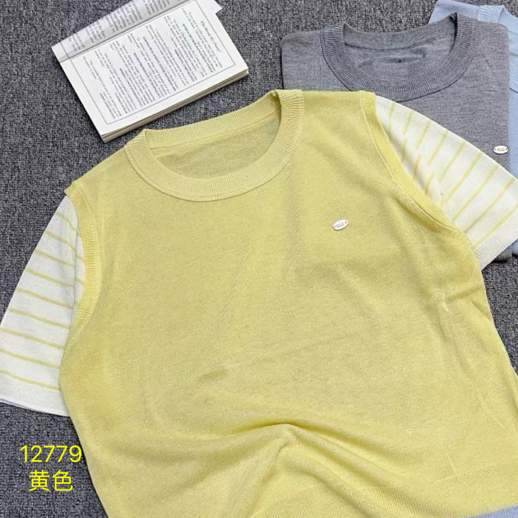 12779（部分无水洗唛，介意慎拍）SANFAN新款假两件背心短袖