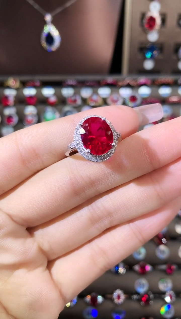 无925银鸽血红色戒指