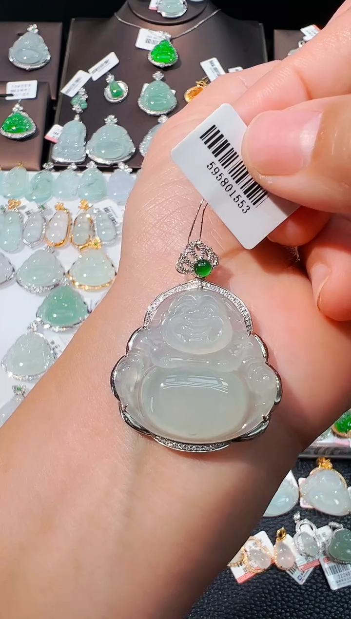 吊坠(不含链)18K金镶嵌翡翠佛公吊坠1553