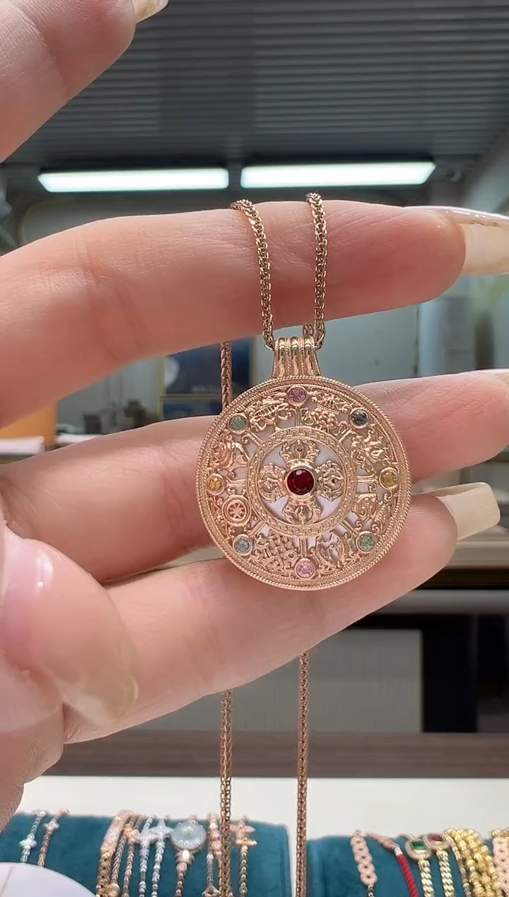 【闪购商品】碧玺吊坠(不含链)18K金镶嵌碧玺八宝大罗盘吊坠