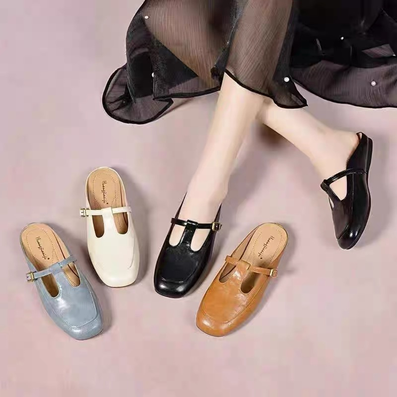 休闲温柔蹬仙女平底韩版单鞋包头女款2025软包头TT半拖鞋6874