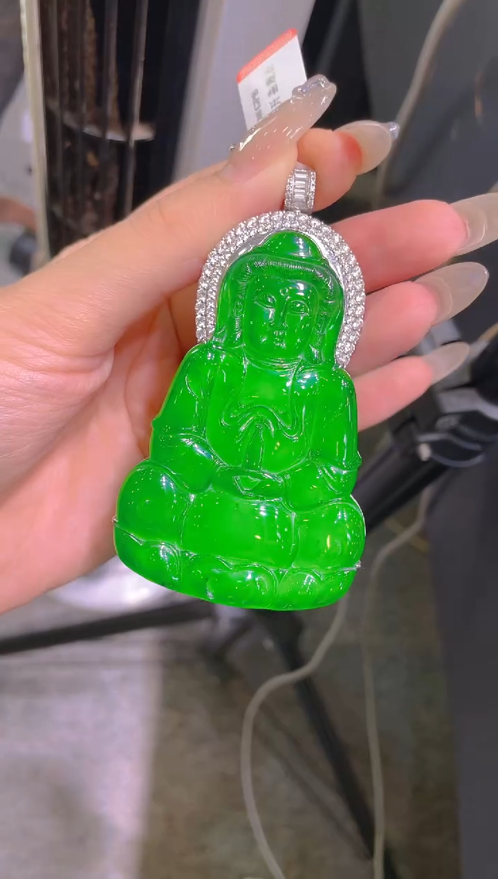 翡翠18K金镶嵌吊坠(不含链)A60