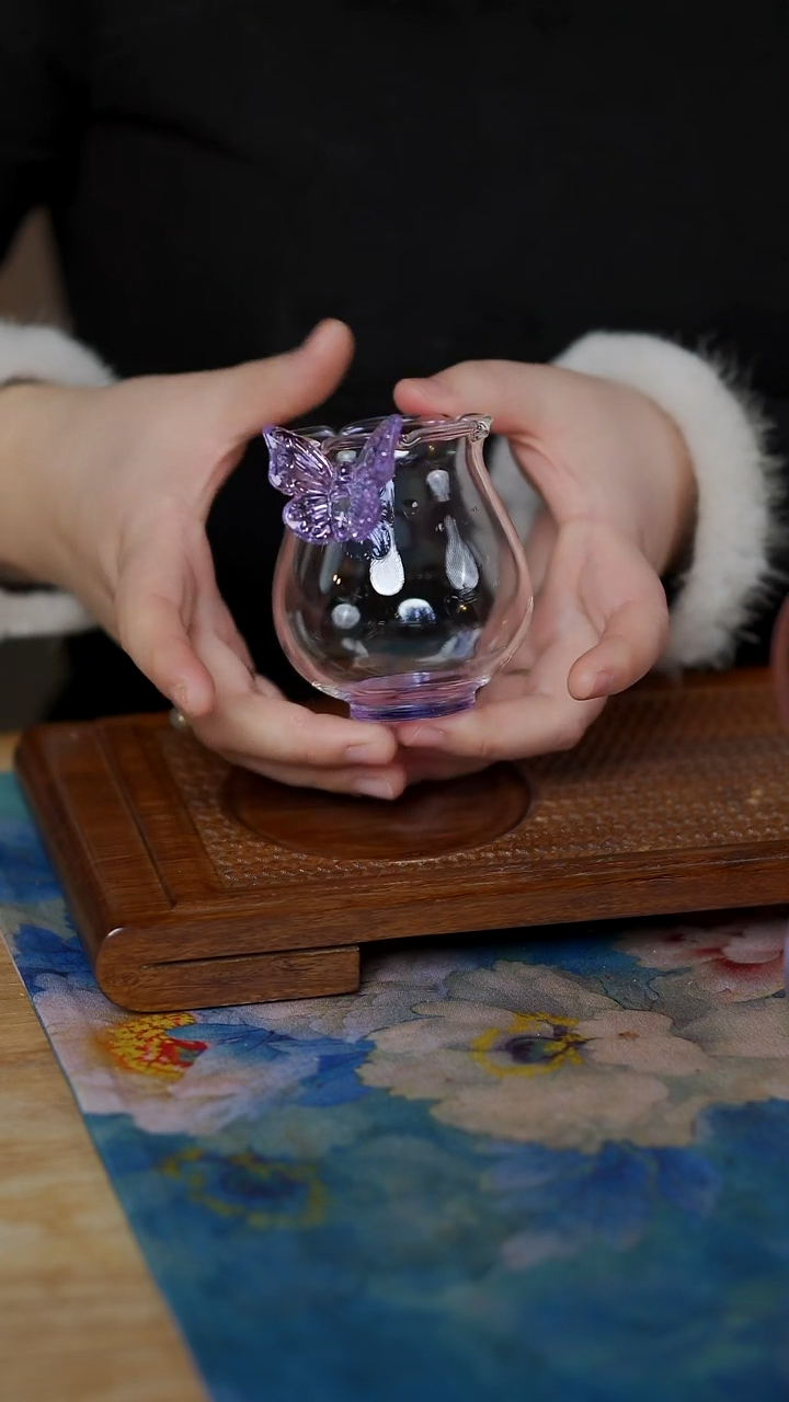 紫色 蝴蝶  花口 杯         