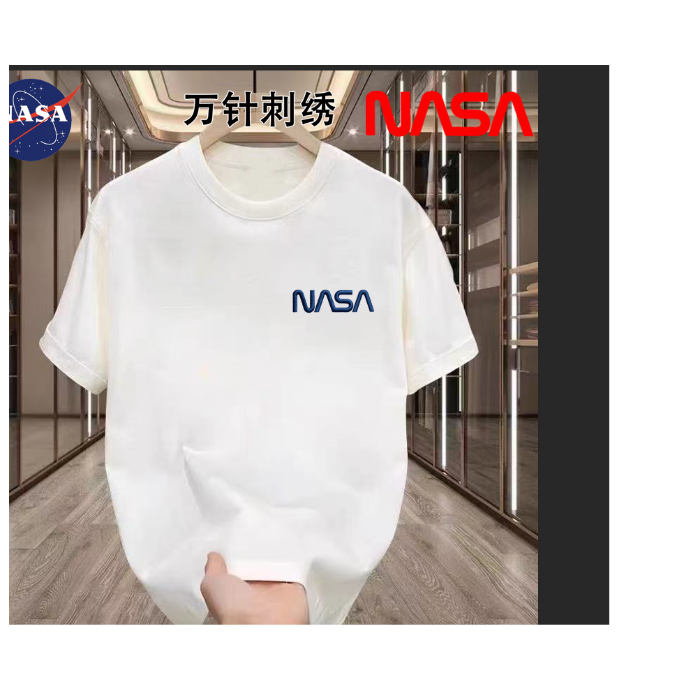 【万针刺绣】NASA联名夏季短袖T恤时尚男女同款藏青