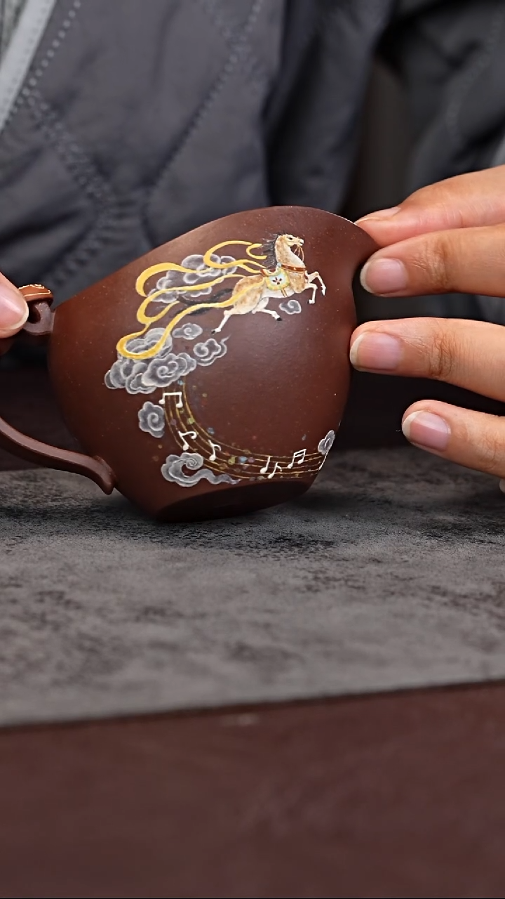 茶杯紫泥泥绘公道杯00