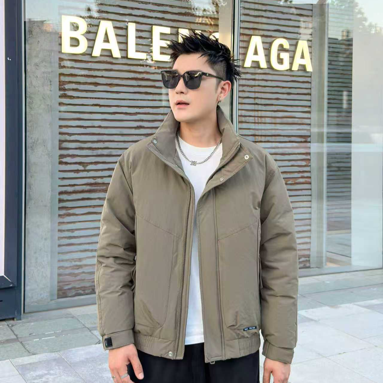 羽绒服立领抗皱秋冬男士工装风厚款保暖短款透气
