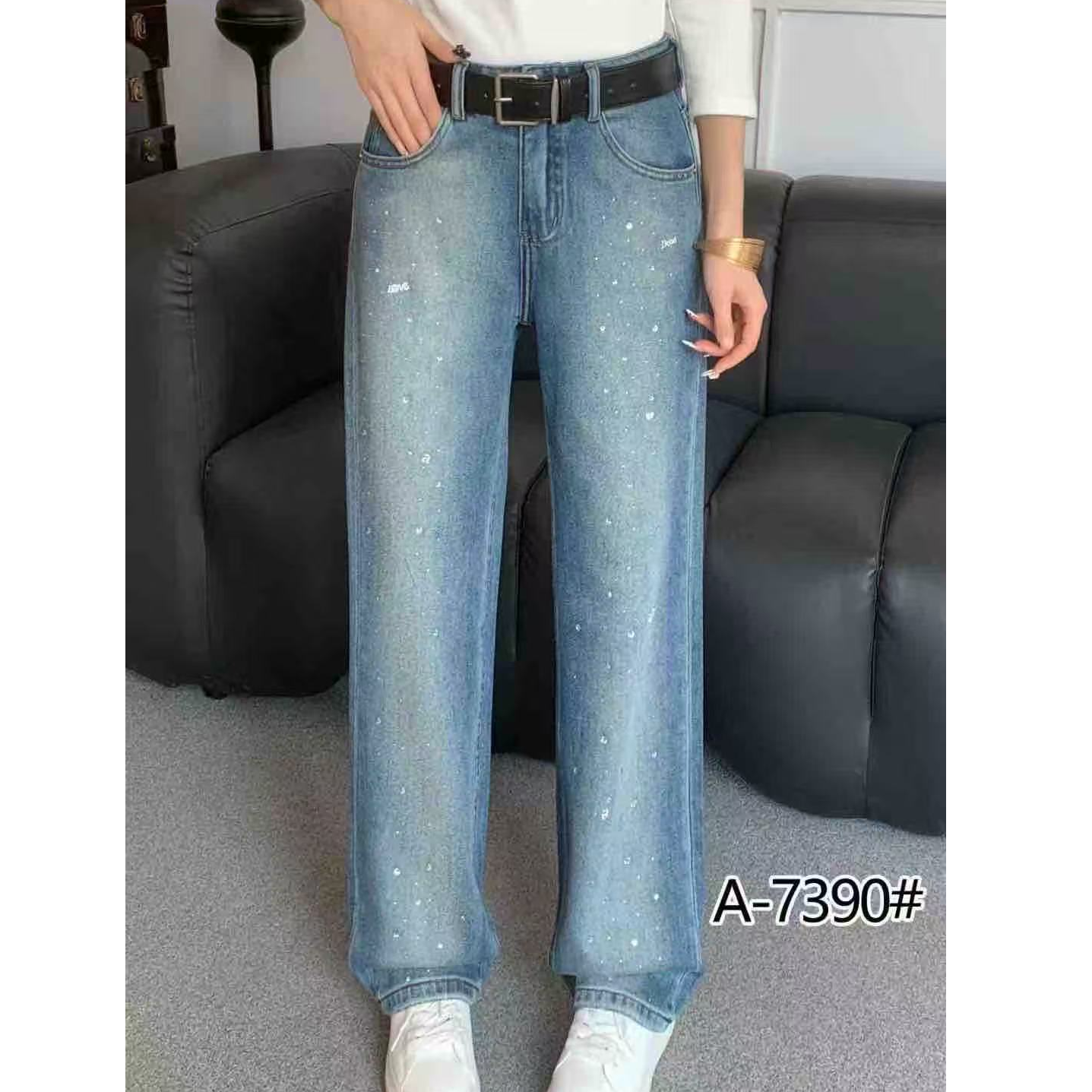 小鑫肝@南韩高货满天星烫钻装饰休闲百搭阔腿牛仔裤 7390