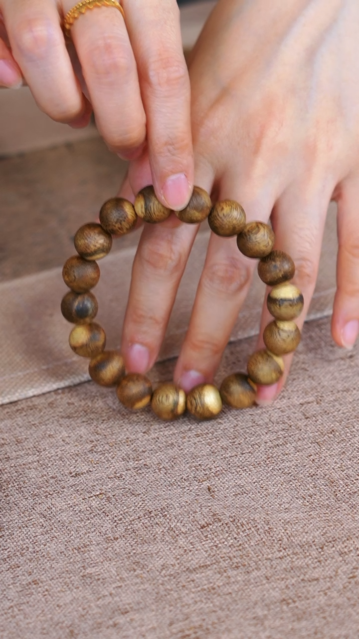 沉香手串虎斑纹圆珠单圈112MM多样性发一