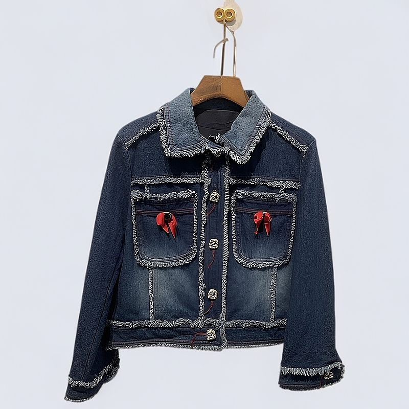 韩单上柜重工牛仔外套女款春秋蓝色短款时尚休闲百搭女士修身