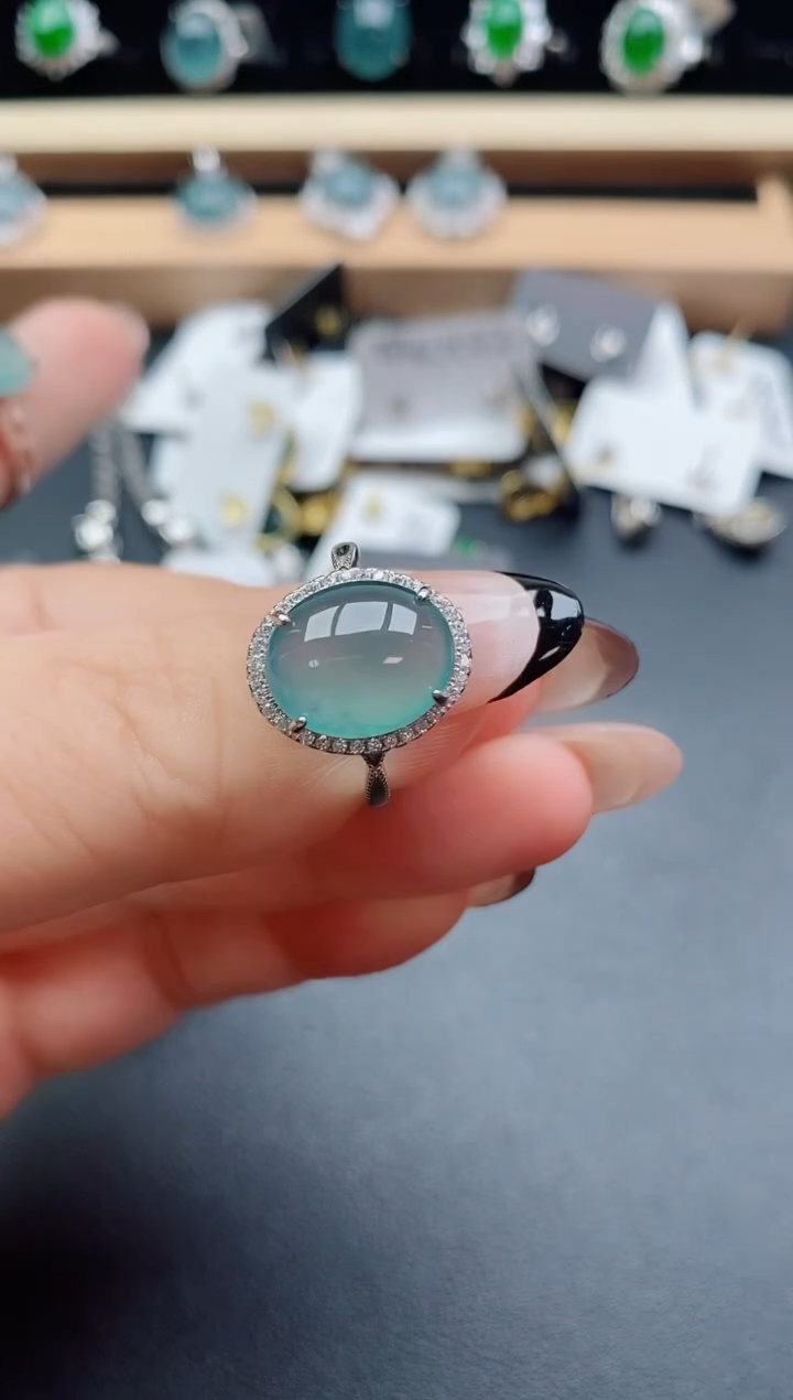 翡翠戒指银S925镶嵌5080