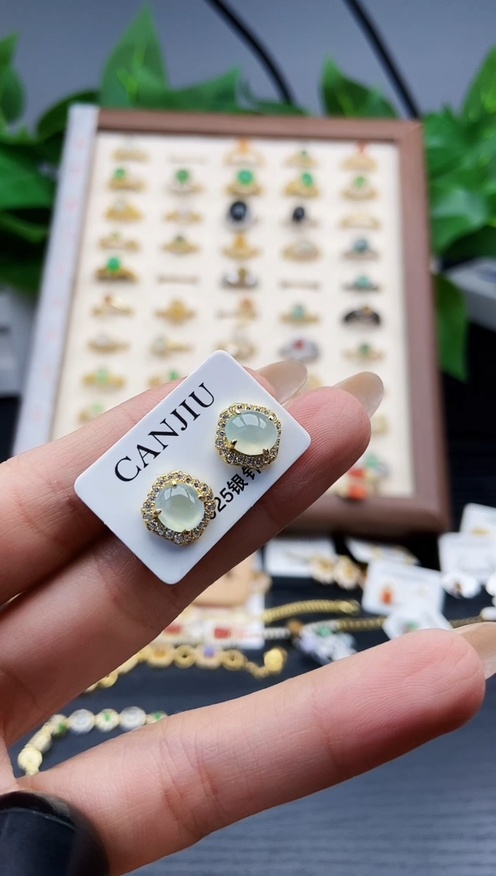 银S925镶嵌翡翠耳饰12