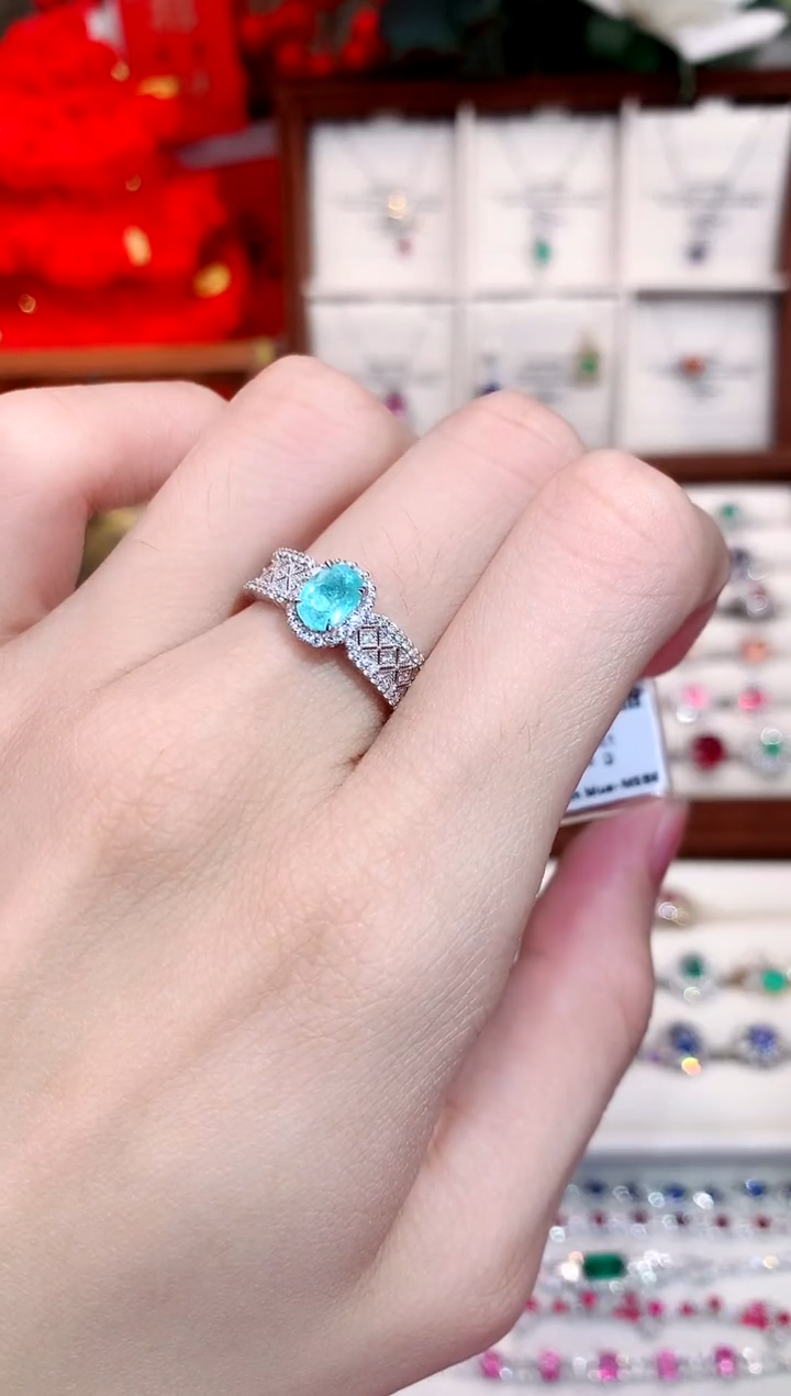 戒指18K金镶嵌帕拉依巴碧玺0.87ct/天然宝石/七天无理由