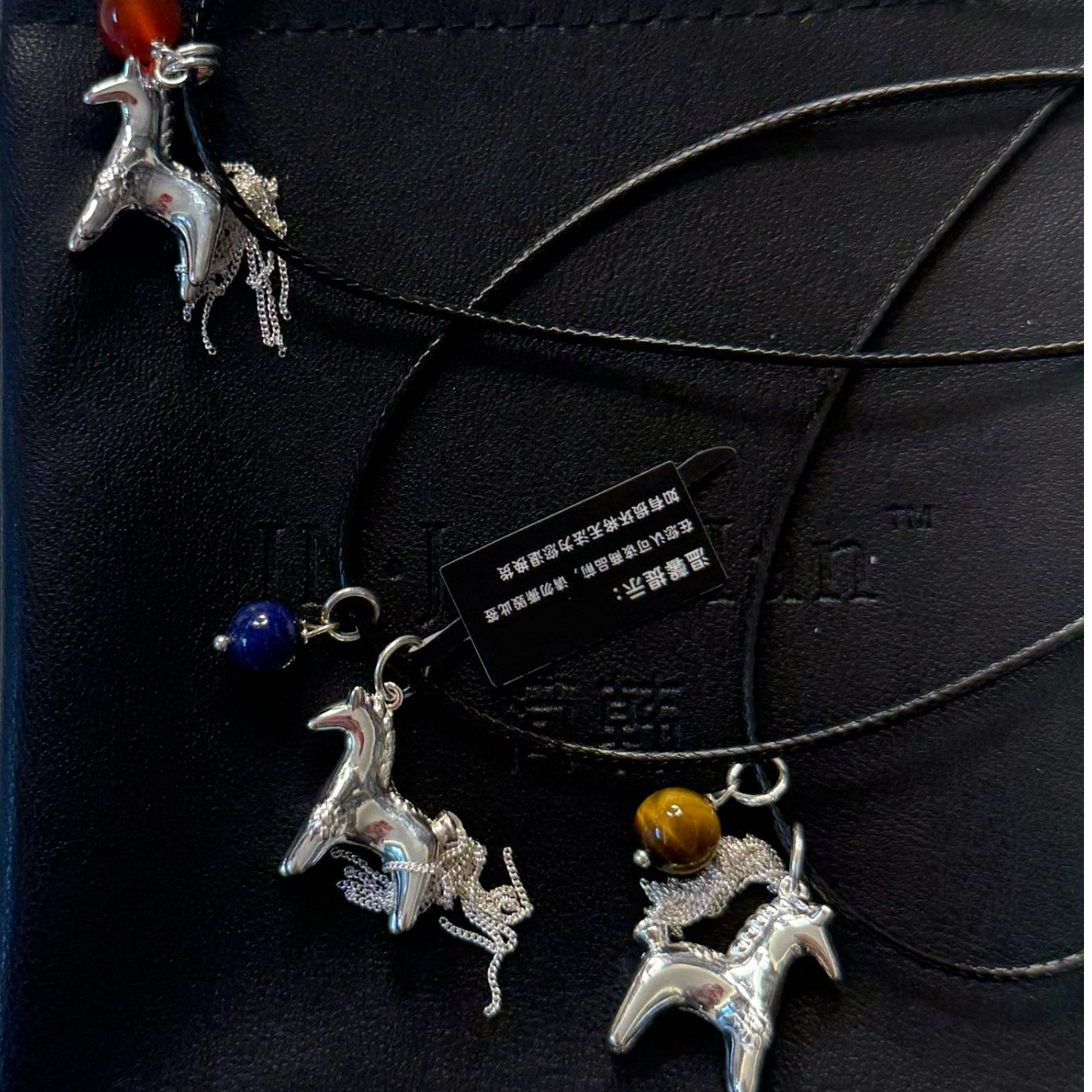 坠链均925银 925纯银马到成功黑绳项链一套80CM抽拉8.5克毛衣链