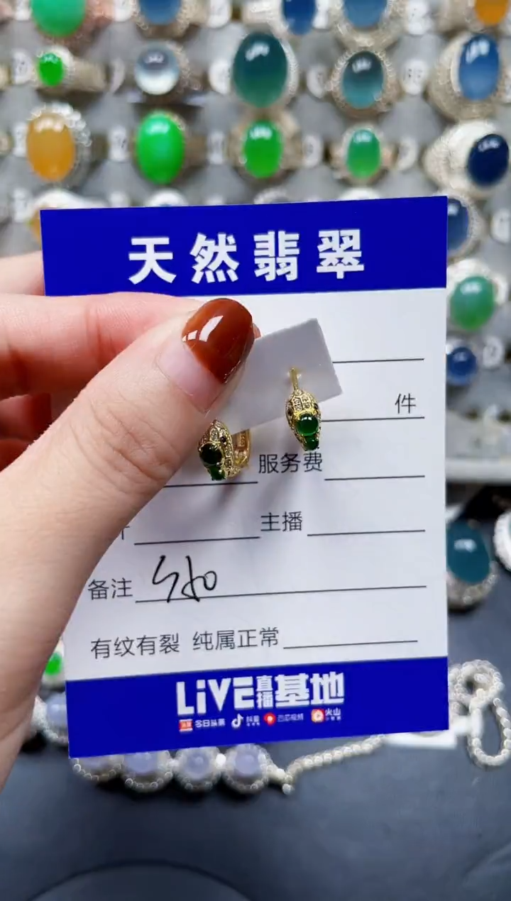 银S925镶嵌翡翠耳饰350