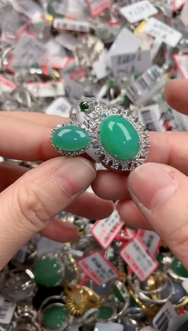 银S925镶嵌戒指翡翠12             9