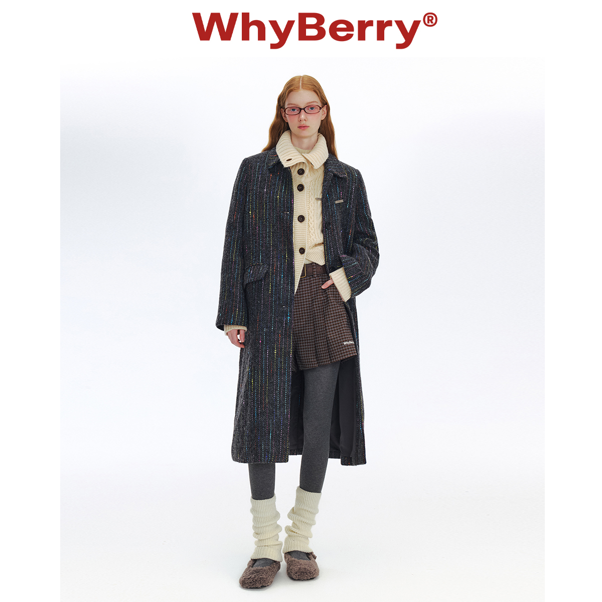 WhyBerry“半糖摩卡”黑色长款大衣复古外套冬/现货