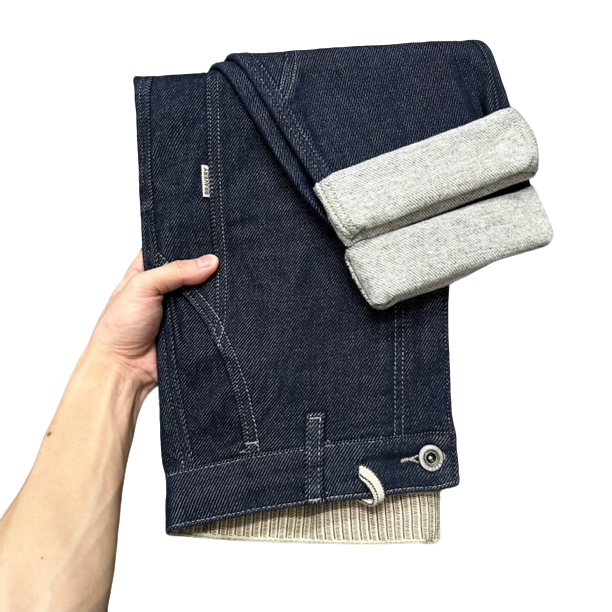 撤柜剪标秋冬厚款抓绒男款弹力松紧腰牛仔裤立体剪裁舒适百搭潮流