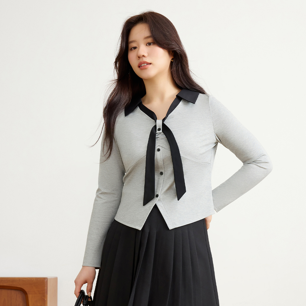 独束微胖大码女装不规则设计感小众上衣女POLO领长袖T恤25DS81223