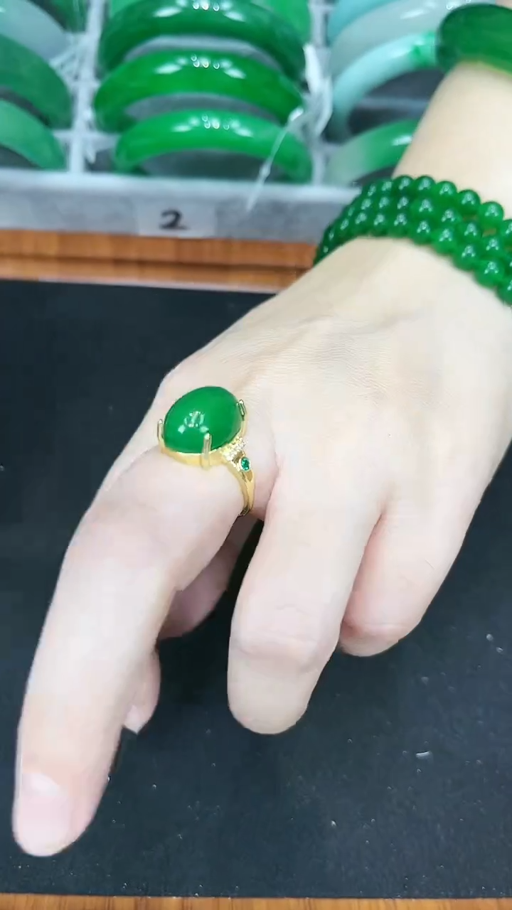 【闪购商品】翡翠戒指未镶嵌s12满绿戒指