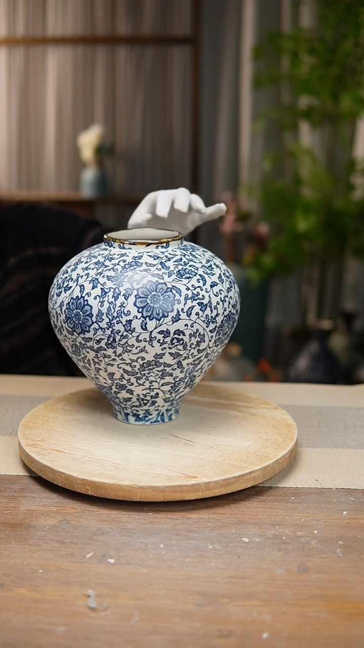 【闪购商品】陶瓷 花器青花瓷缠枝莲月亮罐