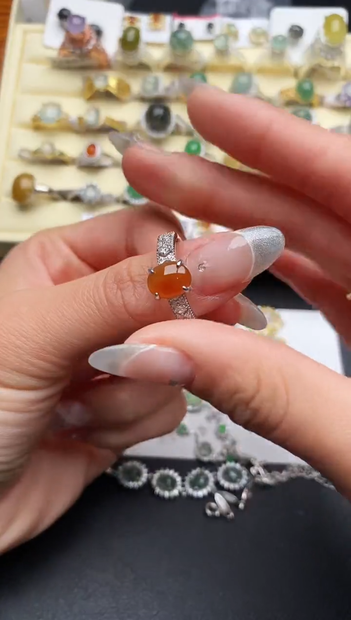 【闪购商品】翡翠戒指银S925镶嵌天然翡翠555  7+