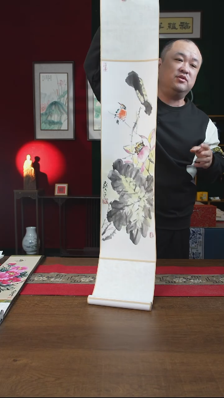 书法20*110书画卷轴  荷花翠鸟 葛