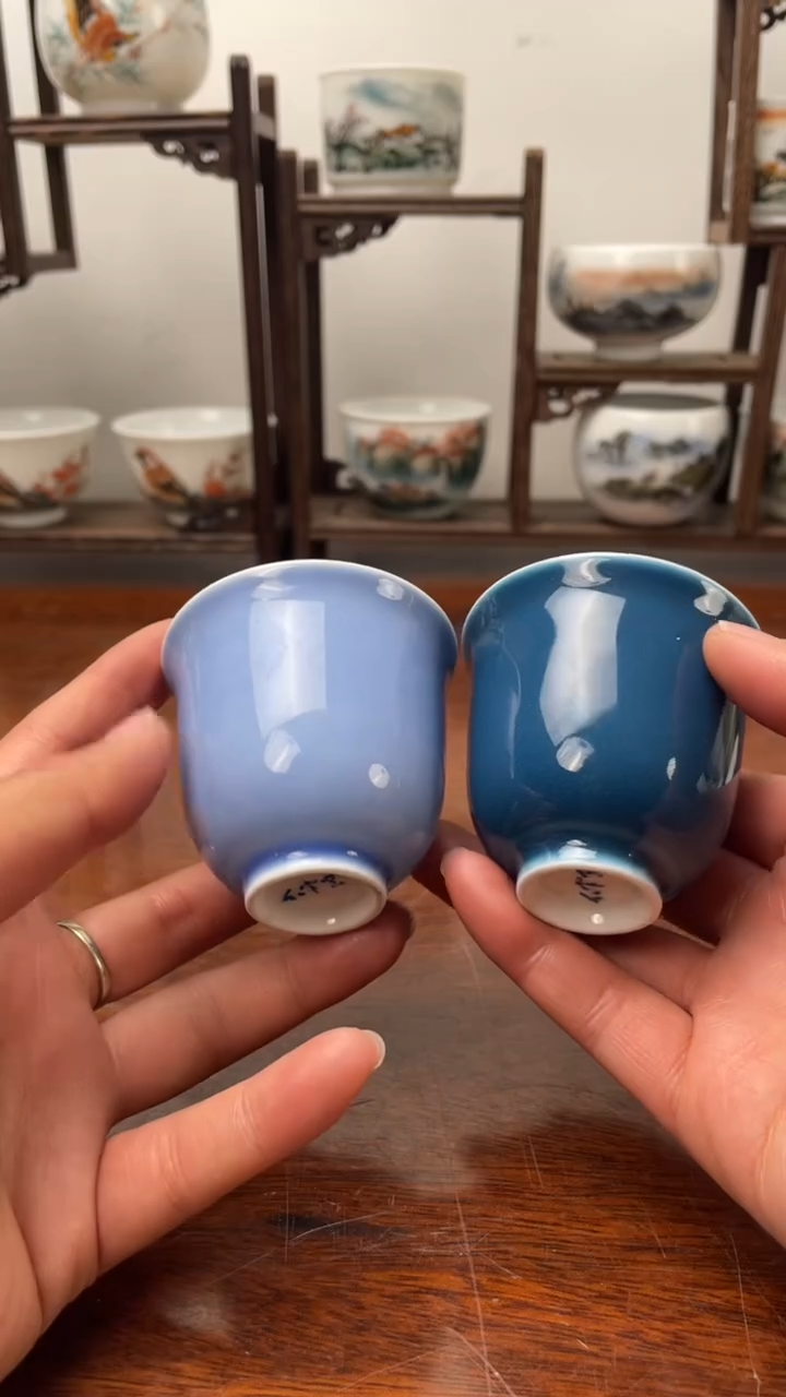 【闪购商品】1釉下彩高温手绘 色釉杯 一对