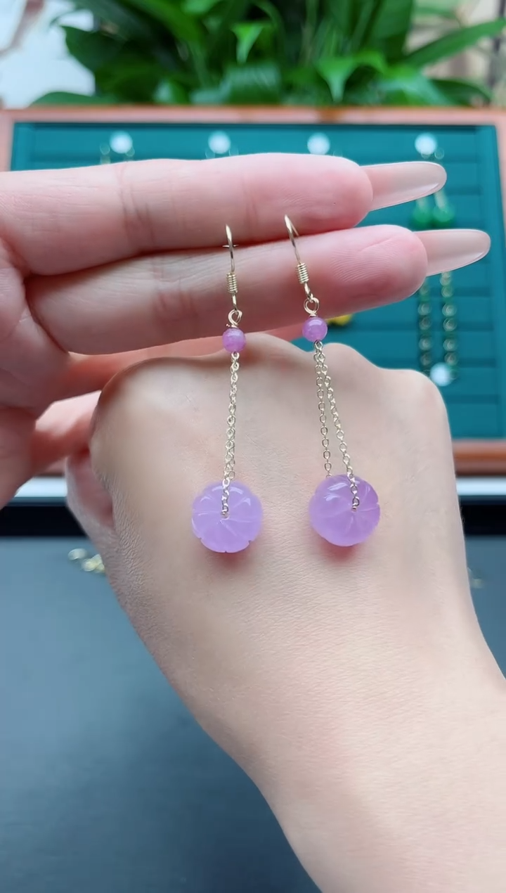 【闪购商品】玛瑙/玉髓耳饰银S925镀金镶嵌00紫南瓜