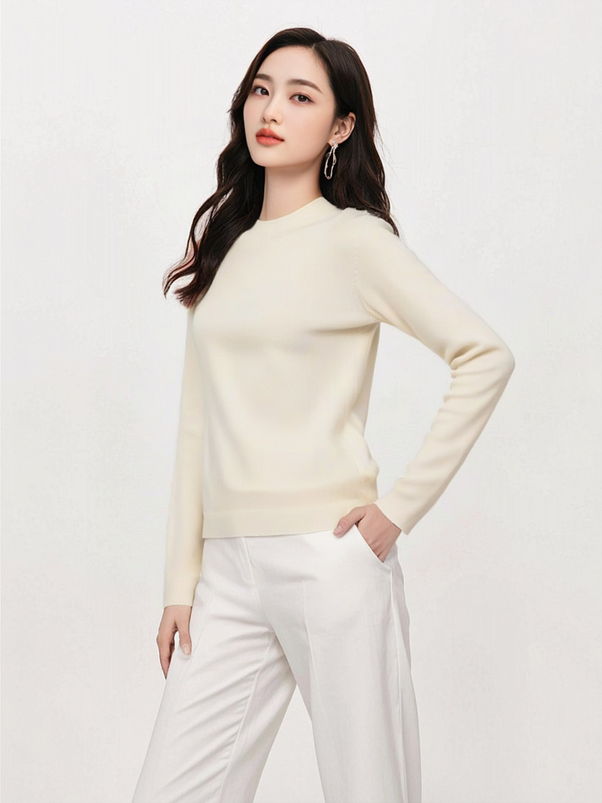 [精纺精品]纯山羊绒女士高品质抽条修身半高领百搭显身材打底衫