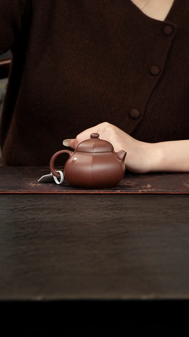 茶壶紫砂老紫泥六方文旦150cc