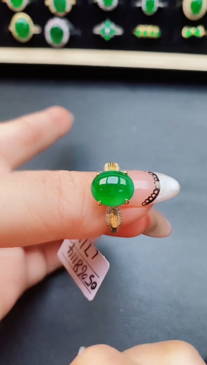 翡翠戒指银S925镶嵌50850