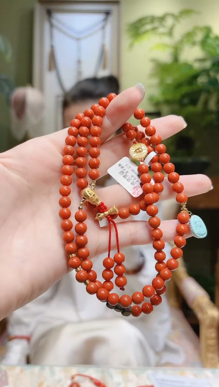 【闪购商品】南红玛瑙项链18K金镶嵌金三通绿松无相佛南红项链