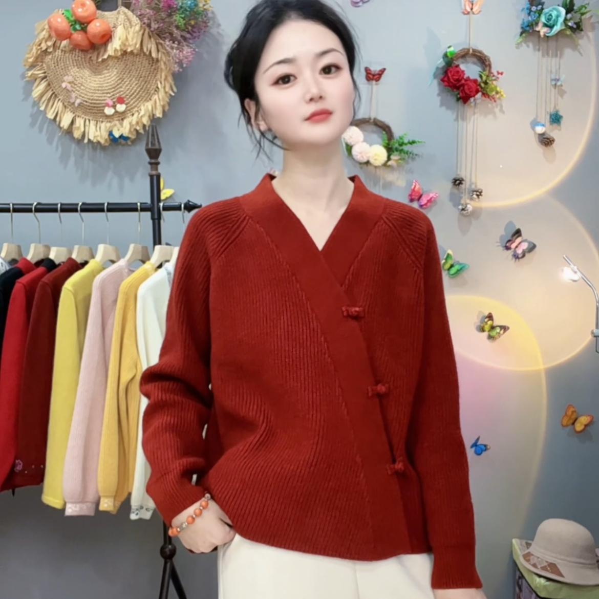 麻小球  【简约】复古文艺红高级感素雅女神过冬毛衫