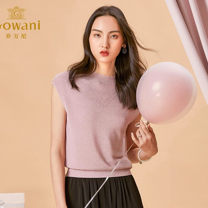 乔万尼针织衫春装新款女装短袖宽松薄款简约纯色套头上衣ES1M010