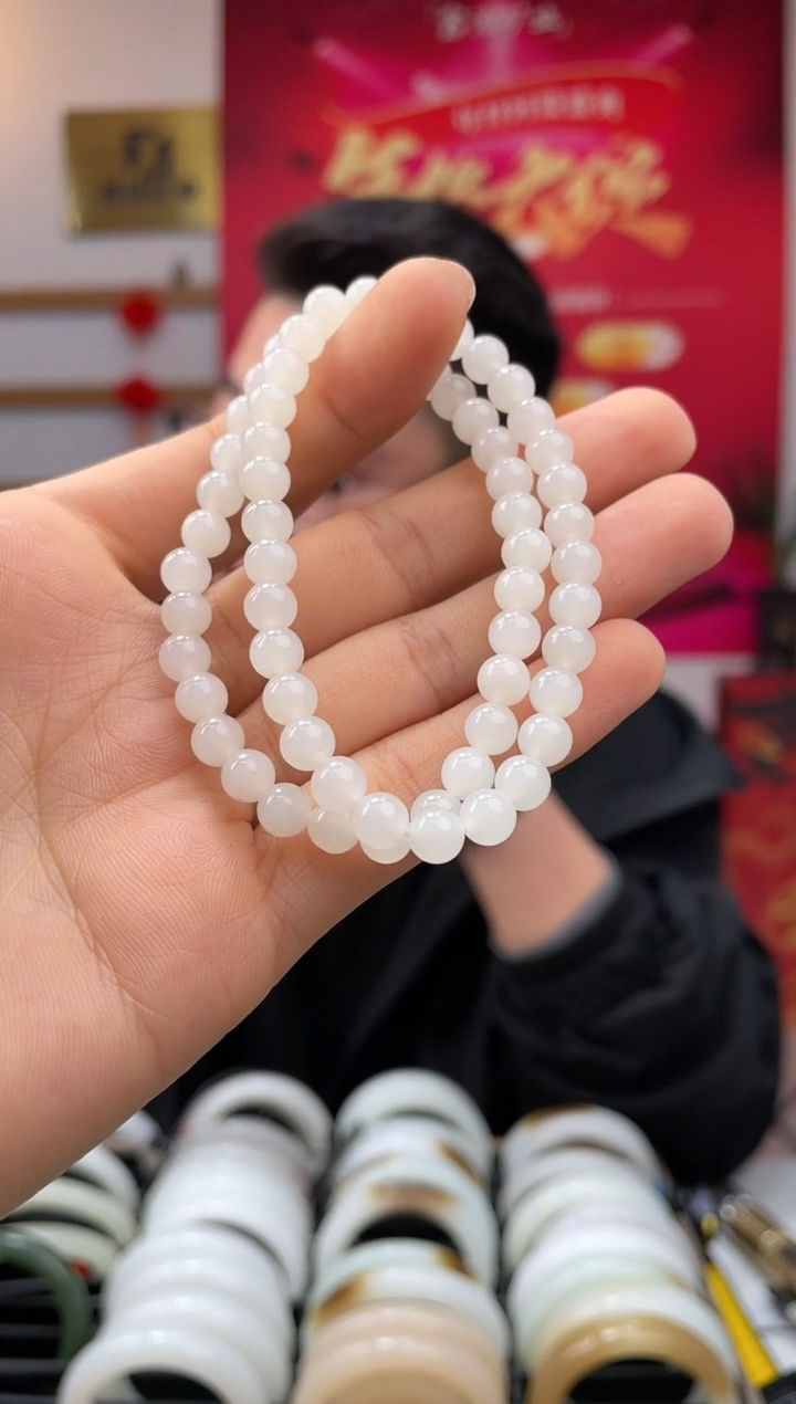 【闪购商品】和田玉手串未镶嵌白胶猫卡6-5多样性发一件