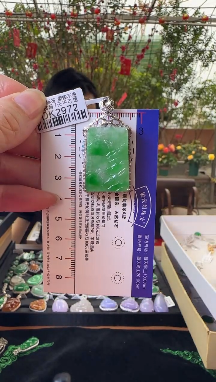 【闪购商品】翡翠颈饰18K金镶嵌DK2972绿无事牌