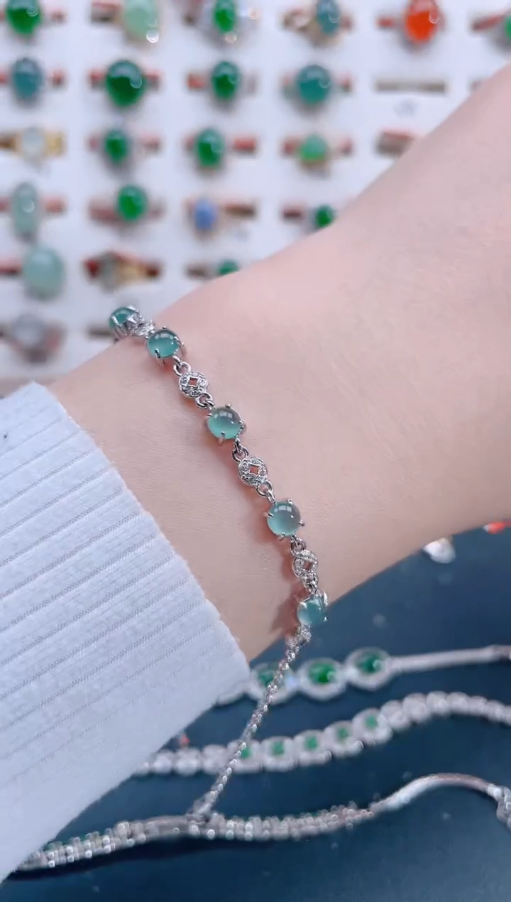 银S925镶嵌手链翡翠天然翡翠