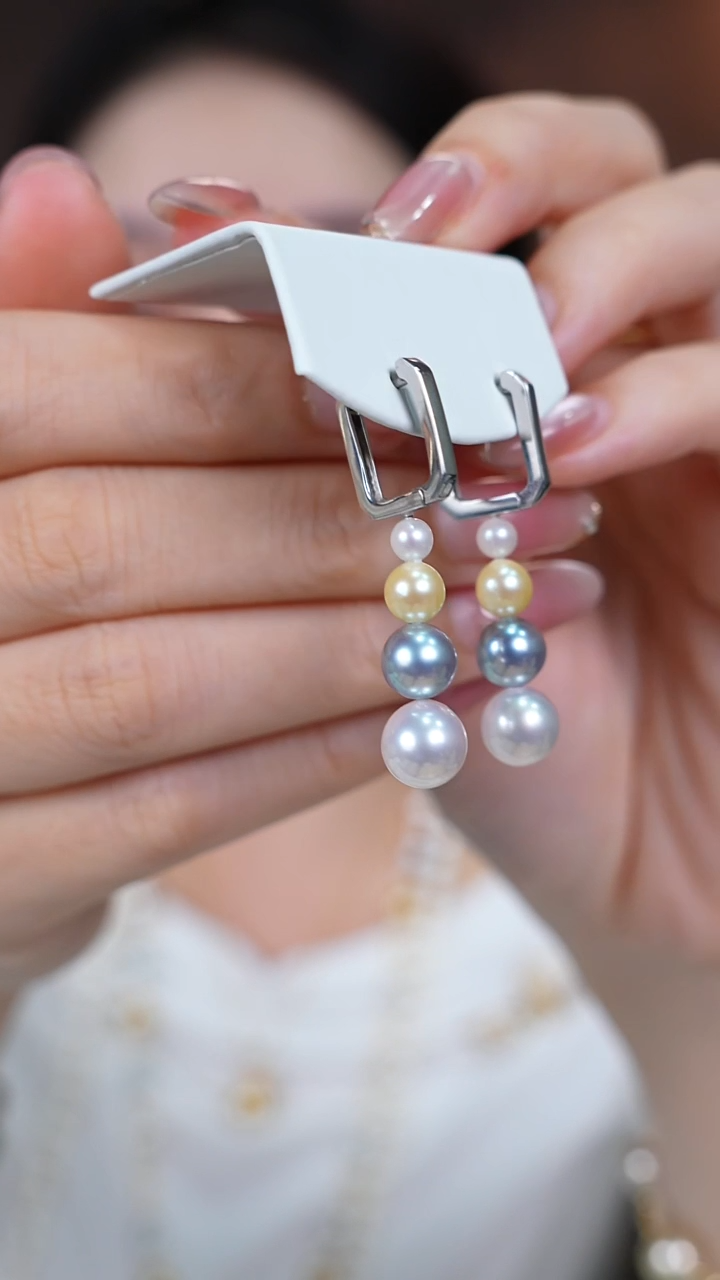 银S925镶嵌耳钉海水珍珠akoya 4-9mm