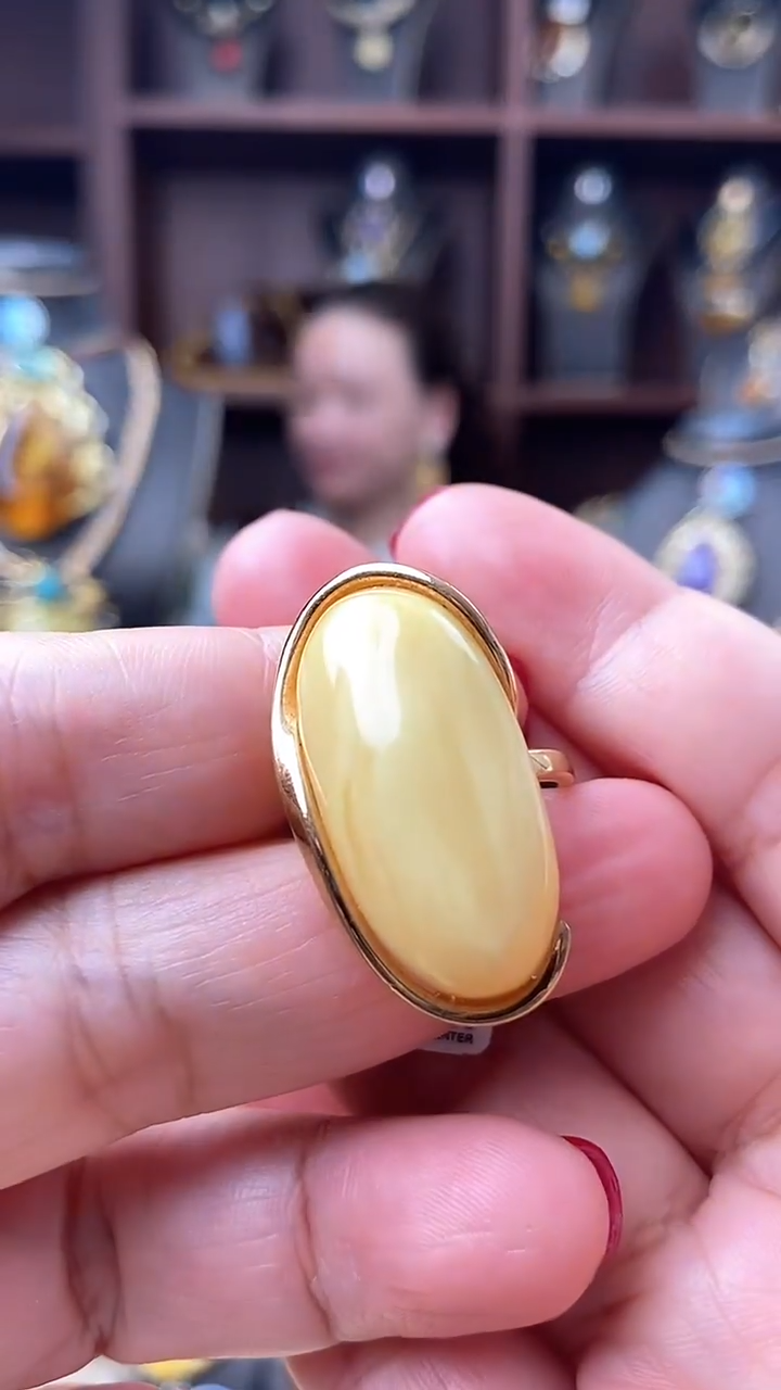 【闪购商品】琥珀戒指银S925镶嵌戒指