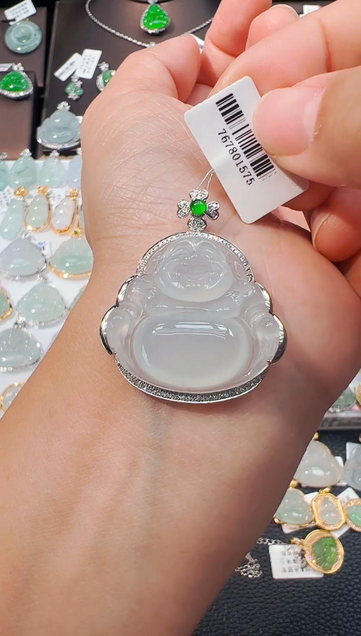 吊坠(不含链)18K金镶嵌翡翠佛公吊坠