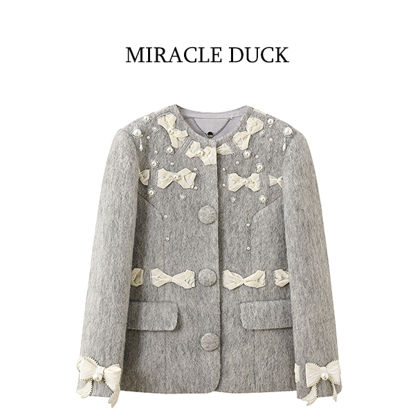 2号【baby穿搭】秋冬百搭定制珠立体蝴蝶结厚中长款外套C1891-1